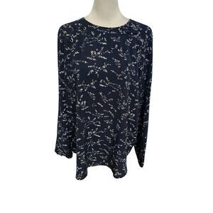 Michael Kors Blue Floral Long Sleeve Top Large